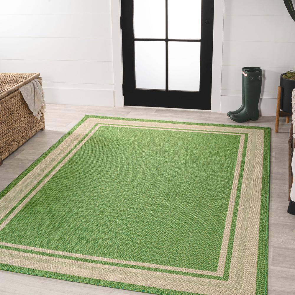 JONATHAN Y James Modern Border Stripe Green/Cream 3 ft. x 5 ft. Indoor ...