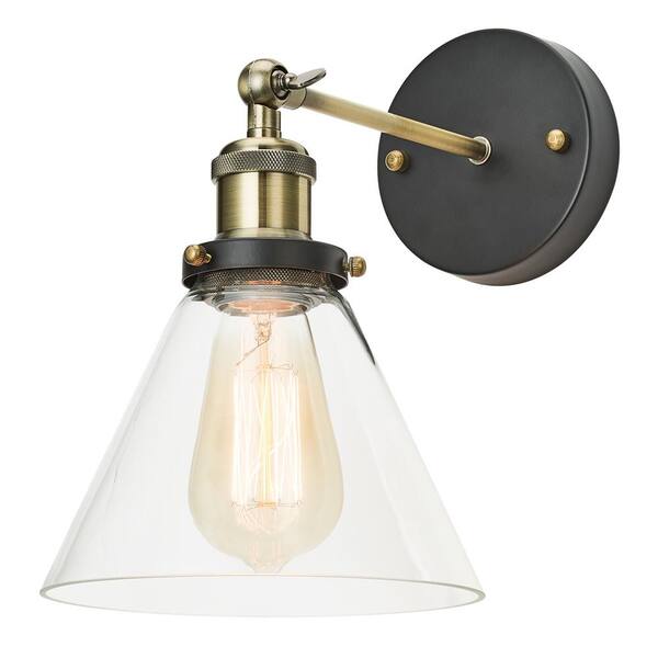 Home Luminaire 1-Light Antique Brass Adjustable Sconce with Clear Glass Shade