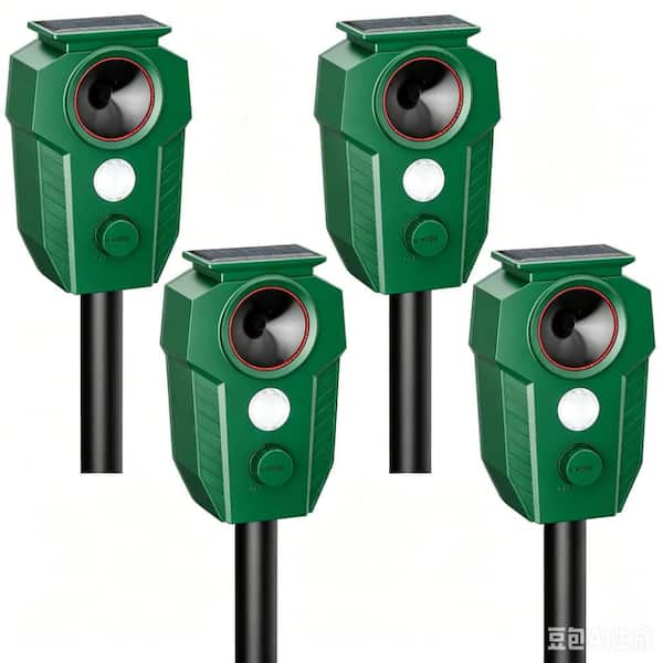 4-Piece Waterproof Solar Ultrasonic Animal Repeller Trap with Motion Sensor for Outdoor Deer Cats Rabbits
