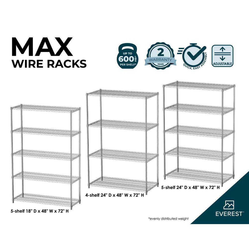 Everest Heavy-Duty 5-Tier Chrome Steel Utility Shelving Unit
