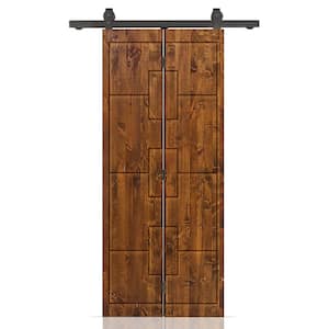 22 in. x 80 in. Hollow Core Walnut Stained Pine Wood Bi-fold Door with Sliding Hardware Kit