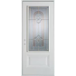 36 in. x 80 in. Traditional Brass 3/4 Lite 1-Panel Prefinished White Right-Hand Inswing Steel Prehung Front Door