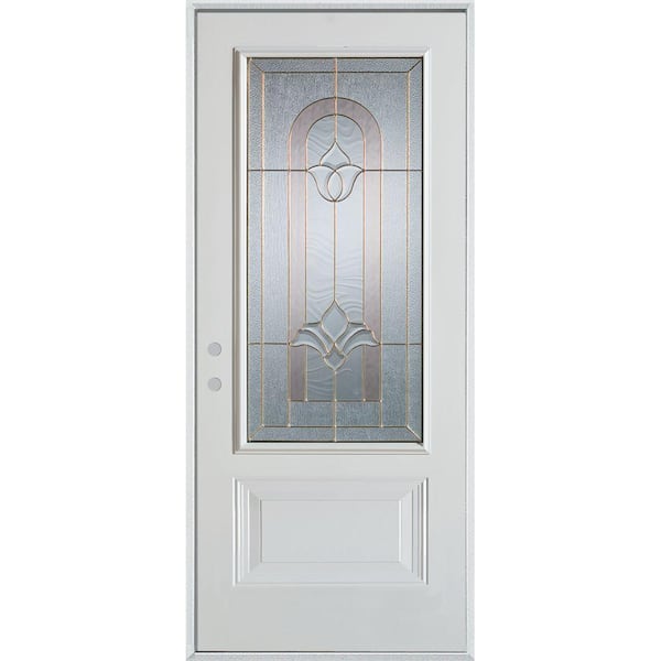 Stanley Doors 36 in. x 80 in. Traditional Brass 3/4 Lite 1-Panel Prefinished White Right-Hand Inswing Steel Prehung Front Door