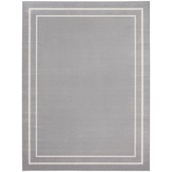 Nourison Essentials Grey/Ivory 8 ft. x 10 ft. Solid Contemporary Indoor/Outdoor Area Rug