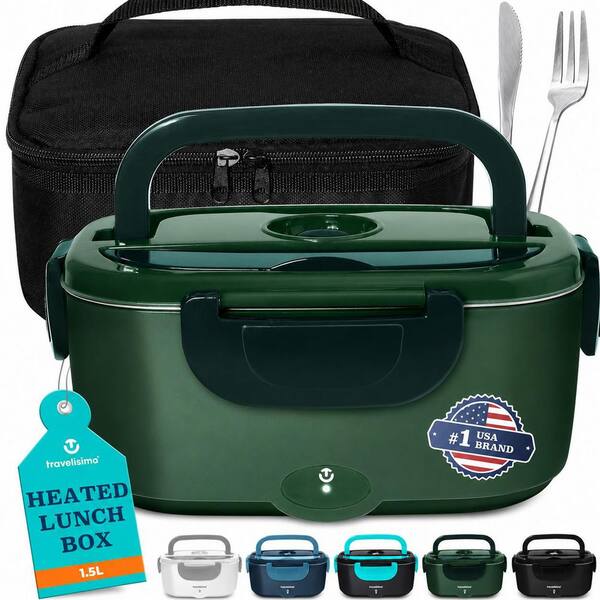 Electric Heated Lunch Box 1.5L Stainless Steel Portable Food Warmer with 12V 24V 110V for Travel and Work