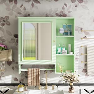 Green 29 in. W x 28 in. H Rectangular Wood Medicine Cabinet with Mirror, Bathroom Wall Cabinet with Adjustable Shelves