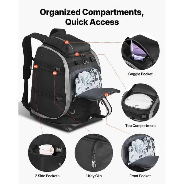 VEVOR Ski Boot Bag, 65L, Snowboard Boots Travel Backpack for Men