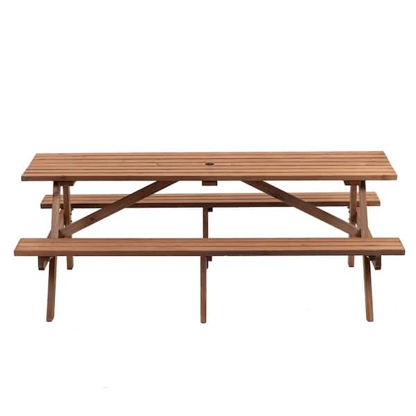 50 in. Rectangle 8-Person Brown Picnic Table, Camping Dining Table with Built-in Benches, 2220 lbs. Capacity, in Wood