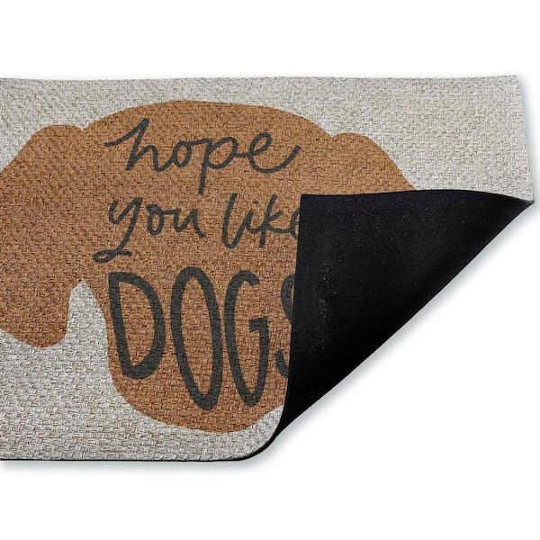 Hope You Like Dogs Brown 18 in. x 30 in. Polyester Non-Slip Outdoor Door Mat