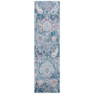 Madison Blue/Grey 2 ft. x 8 ft. Floral Geometric Paisley Runner Rug