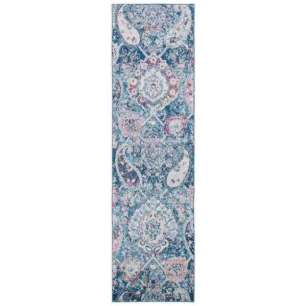 SAFAVIEH Madison Blue/Grey 2 ft. x 8 ft. Floral Geometric Paisley Runner Rug