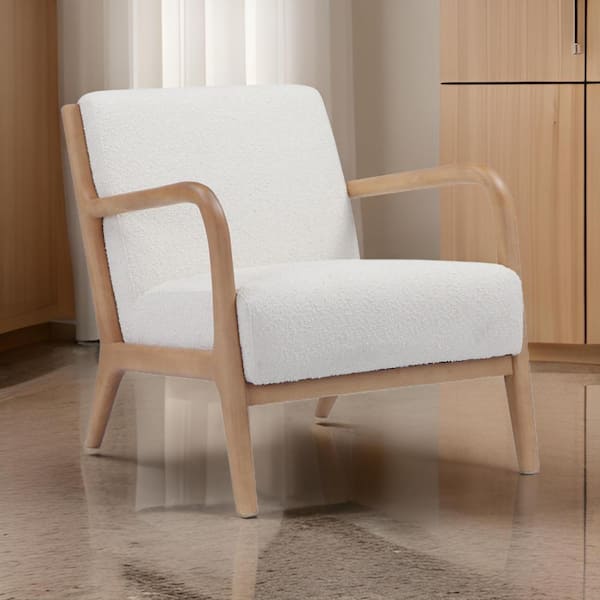 Benjara Brown and White Polyester Arm chair with Cushioned Seat