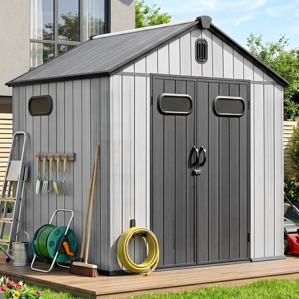 ToolCat 8x8 ft Resin Outdoor Storage Shed with Lockable Door