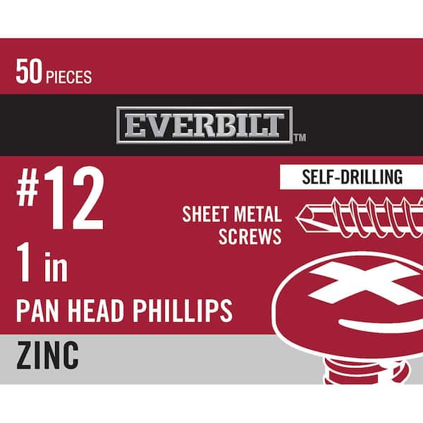 Everbilt #12 x 1 in. Phillips Pan Head Zinc Plated Sheet Metal Screw (50-Pack)