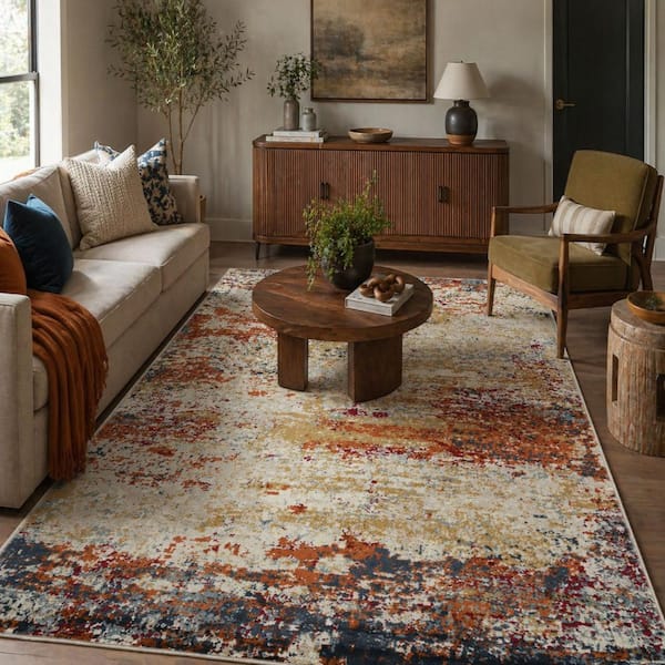 Allure 2 x 3 Ivory/Orange Abstract Pattern Area Rug for High Traffic Living Room Dining Room Bedroom