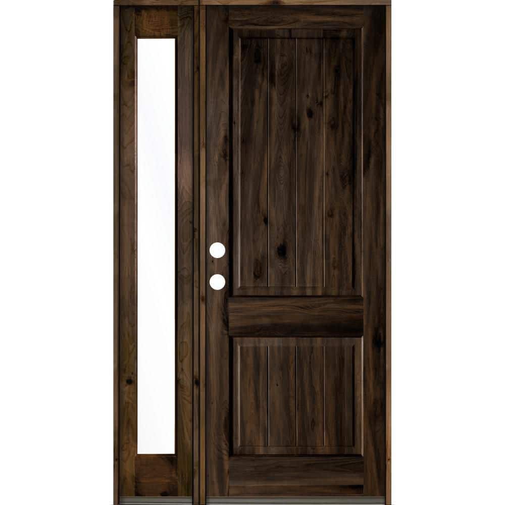 50 in. x 96 in. Rustic Knotty Alder Sidelite 2 Panel Right-Hand/Inswing Clear Glass Black Stain Wood Prehung Front Door price history on PriceWatchPro