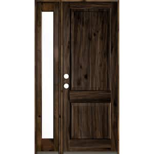 50 in. x 96 in. Rustic Knotty Alder Sidelite 2 Panel Right-Hand/Inswing Clear Glass Black Stain Wood Prehung Front Door
