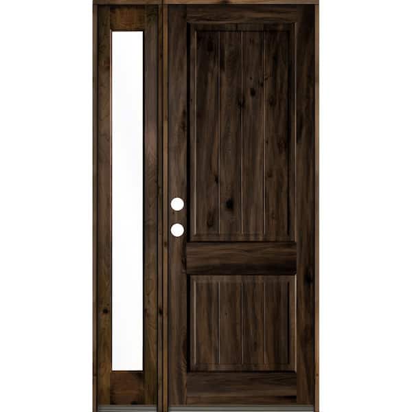 Krosswood Doors 50 in. x 96 in. Rustic Knotty Alder Sidelite 2 Panel Right-Hand/Inswing Clear Glass Black Stain Wood Prehung Front Door