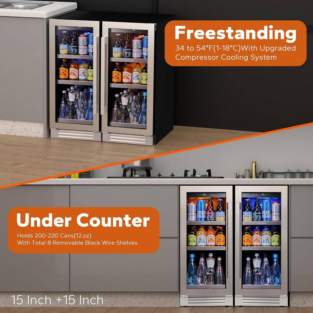 30 in. Dual Zone 200-Cans Beverage Cooler Built-In or Freestanding Fridge Side-by-Side Refrigerators Frost Free in Black