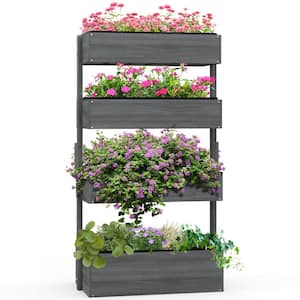 56 in. Gray Wooden 4 Tier Planter Box, Self-Draining with Non-Woven Fabric