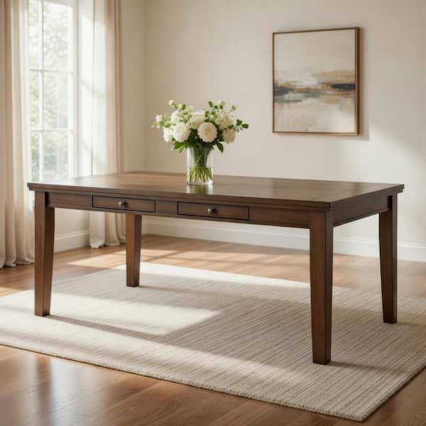 Benjara Brown Wood Rectangle 78 in. Trestle Base Dining Table