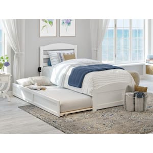 Warren 38-1/4 in. W White Twin XL Solid Wood Frame with Twin XL Pull Out Trundle Bed and Footboard Platform Bed