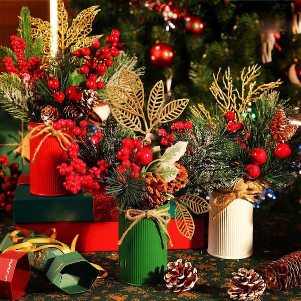 P J C デッドストックデイジー　テーブルセンター 17 in. Red Indoor Artificial Pine Christmas Floral Table