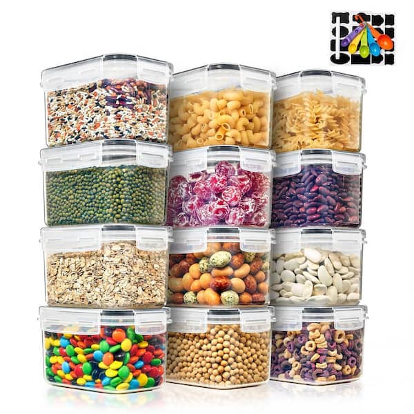 Airtight Plastic Food Storage Containers with Locking Lids-12 Pack with Measuring Spoons and Labels