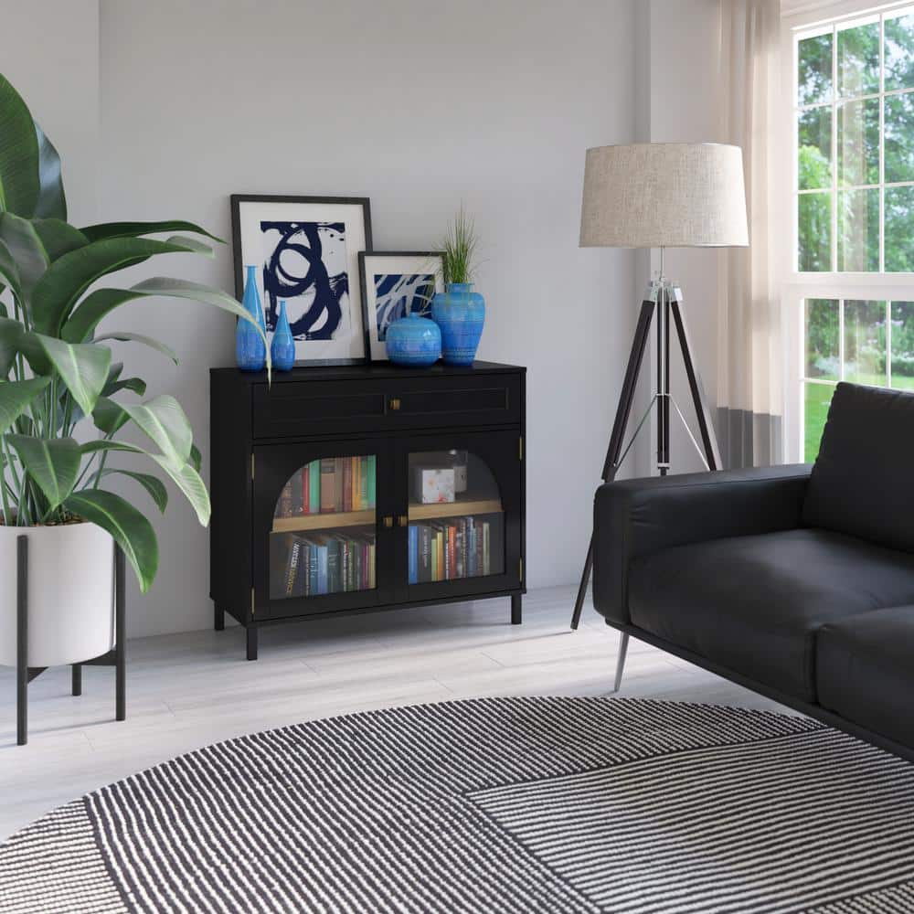 Black Accent Cabinet with Glass Doors