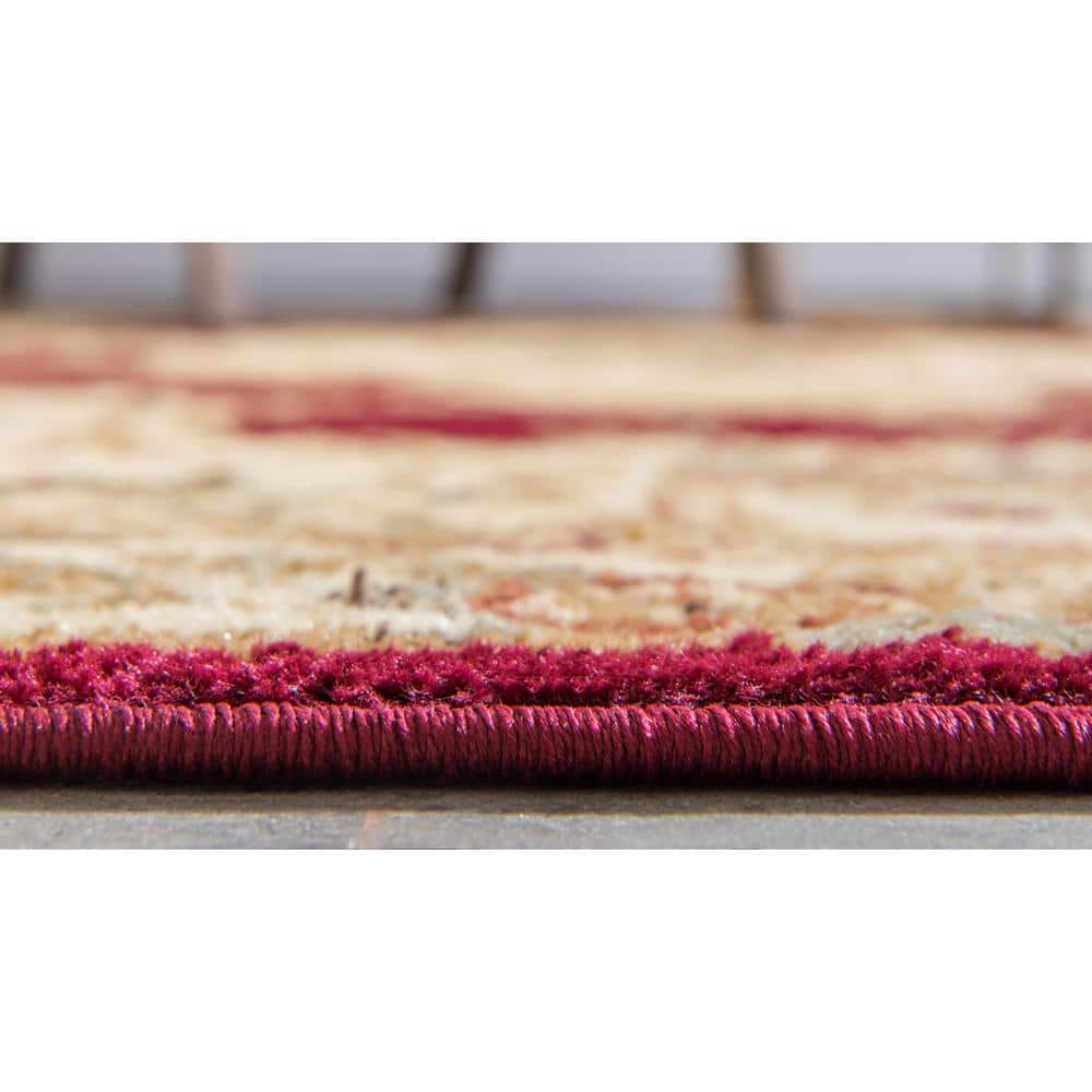 Elegant Versailles Red Square Synthetic Rug, 6'x6', Stain-Resistant