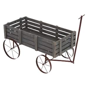 51.5 in. L Gray Decorative Buckboard Wagon Planter, Cedar Wood Classic Buckboard Amish Wagon Garden Planter