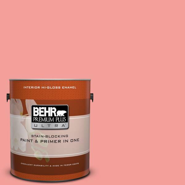 BEHR Premium Plus Ultra 1 gal. #150B-4 Pink Eraser Hi-Gloss Enamel Interior Paint and Primer in One