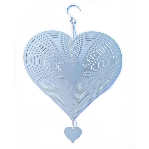 Phewnyzo 12 in. H Sparkly Blue Heart Stainless Steel Reflective Wind Spinner Outdoor Garden Decor, Scare Bird Devices Deterrent