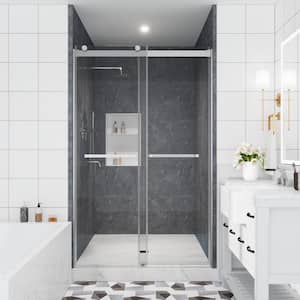 48 in. W x 76 in. H Double Sliding Frameless Shower Door in Brushed Nickel Finish with Clear Glass