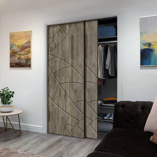 CALHOME 48 in. x 80 in. Hollow Core Natural Solid Wood Finished Interior Double Sliding Closet Doors, Natural Wood