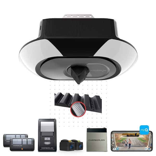 Secure View 1-1/4 HP LED Quiet Belt Drive Smart Garage Door Opener with Integrated Security Camera and Battery Backup