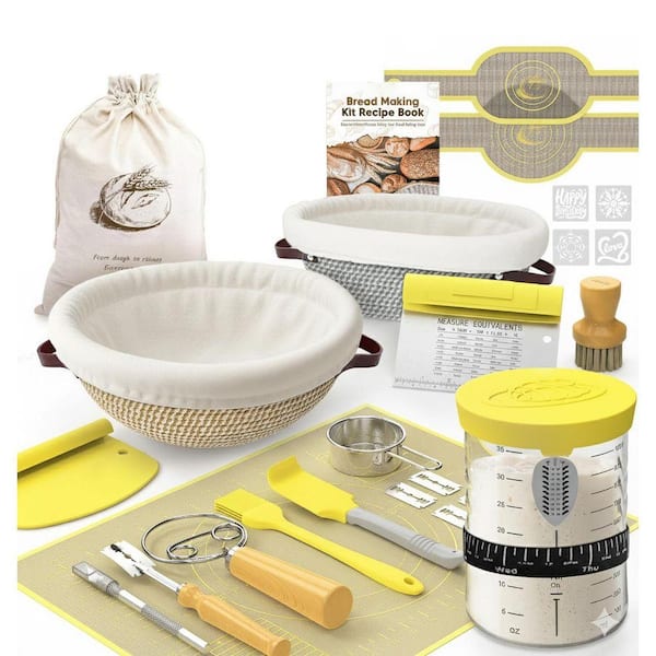 Sourdough Starter Kit with Cotton Banneton Basket, Bread Baking Tools Set, Food-Safe Silicone and Stainless Steel