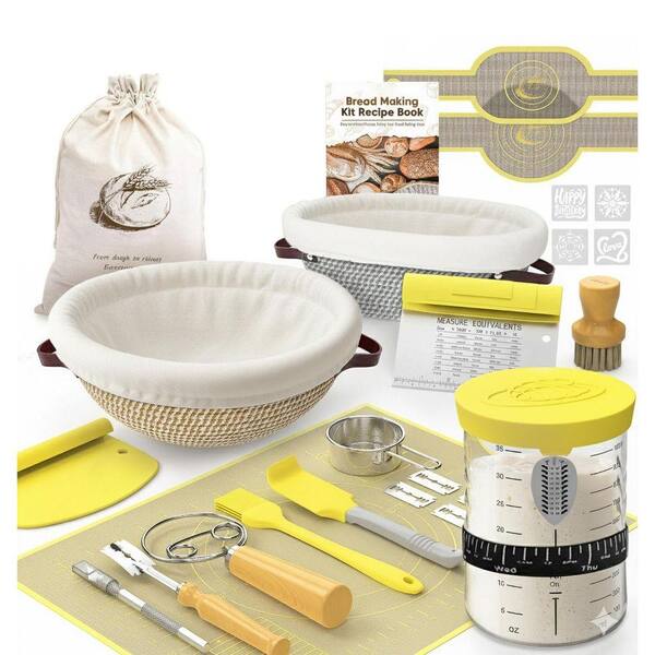 Sourdough Starter Kit with Cotton Banneton Basket, Bread Baking Tools Set, Food-Safe Silicone and Stainless Steel