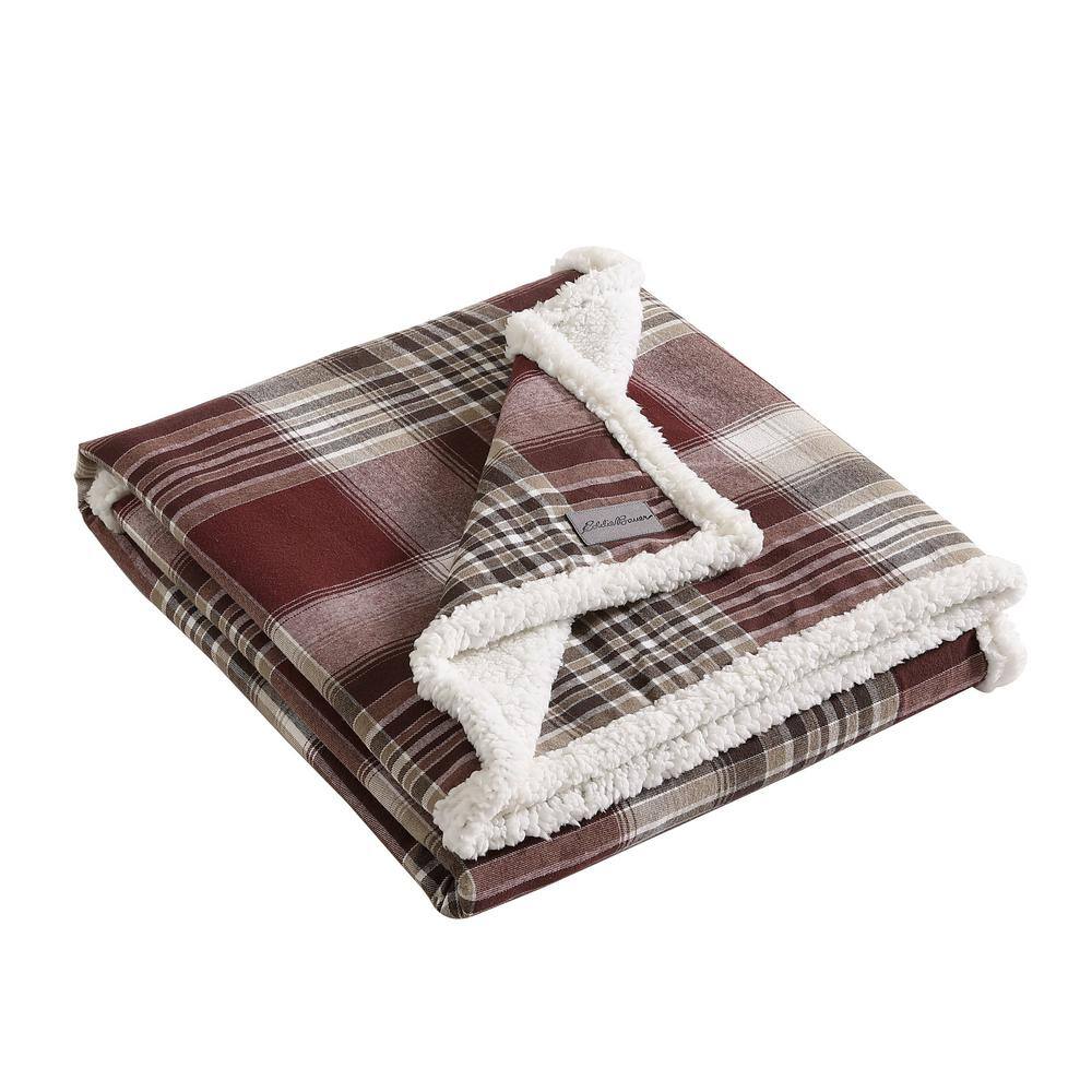 EDDIE BAUER Twin Lakes Plaid Sherpa Red Cotton Throw Blanket USHSHF1242829 The Home Depot