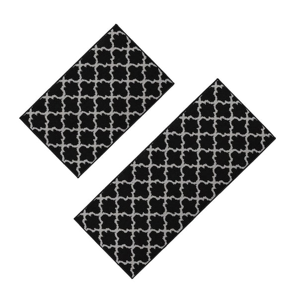 Unbranded Arabesque Black/Gray 20 in. x 48 in. and 20 in. x 32 in. Polypropylene Set of 2 Kitchen Mats