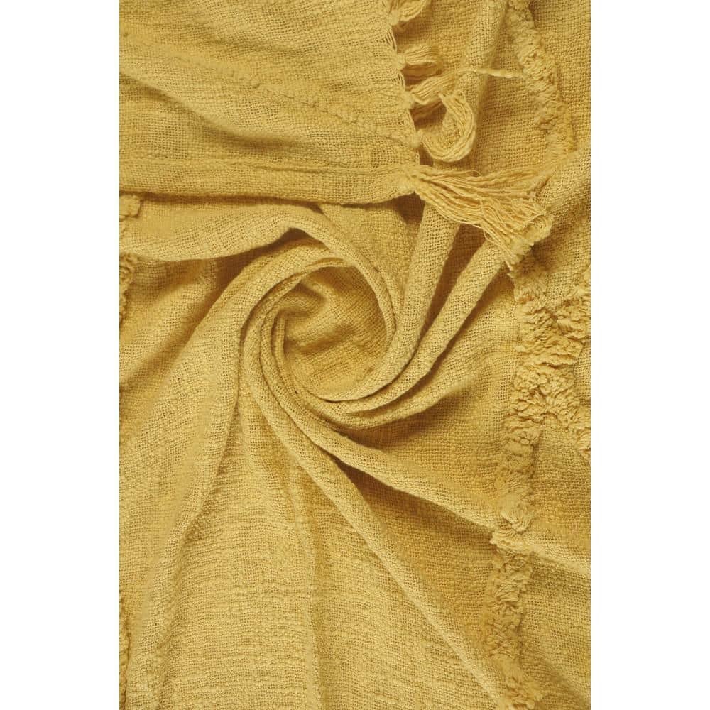 Bohemian Diamond Tufted Cotton Throw Blanket, Yellow, 50" x 60"