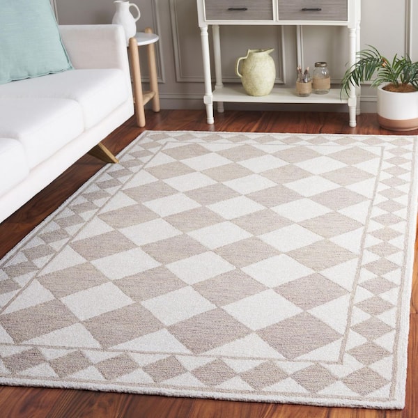Ebony 9 ft. x 12 ft. Light Brown/Ivory Border Diamond Area Rug