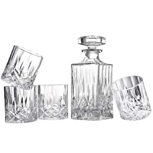 5-Piece Clear Crystal Whiskey Decanter Set with 4-Whiskey Glasses for Men