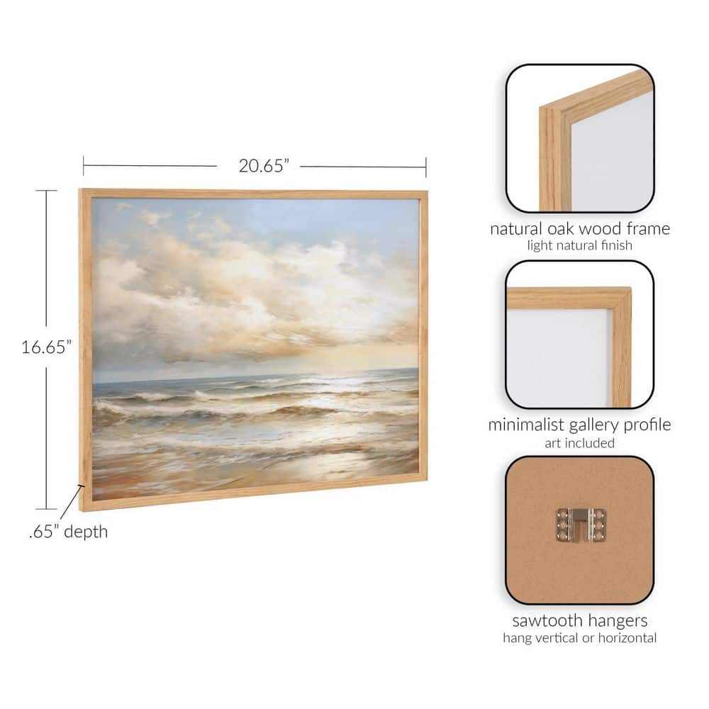 Natural Wood Framed Beach Waves Sunset Landscape Print