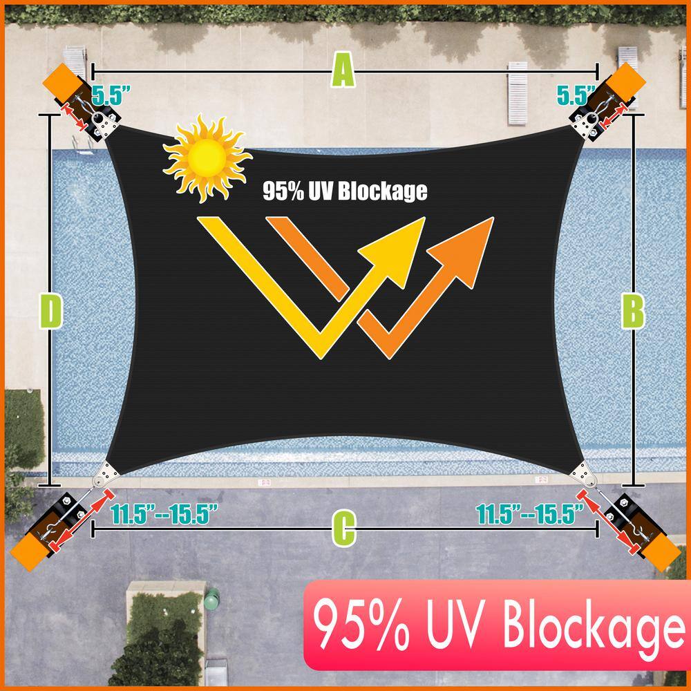 Black 8' x 12' Reinforced HDPE Rectangle Shade Sail