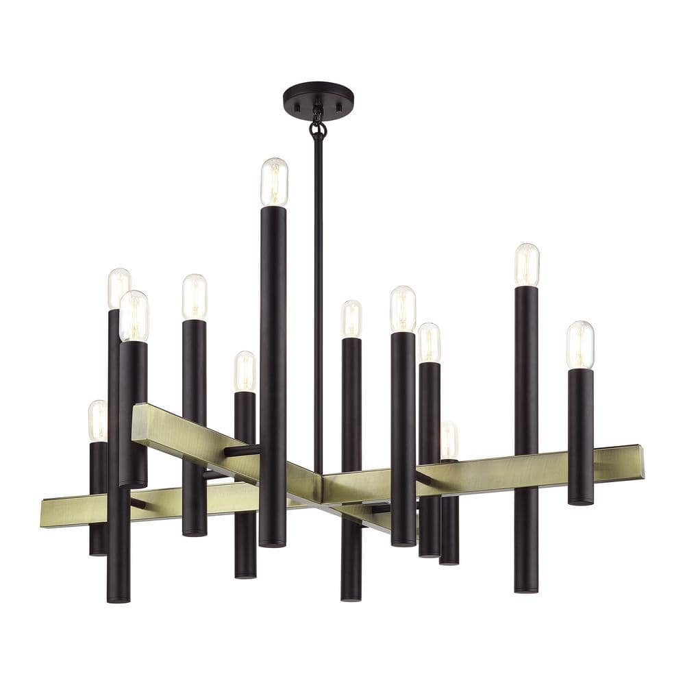 Helsinki 12-Light Bronze and Antique Brass Chandelier
