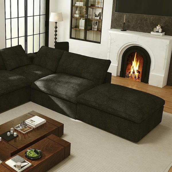 39 in. Black Barong Linen Flannel Fabric Upholstered Square Armless Comfy Sofa Coffee Table Ottoman for Apartment