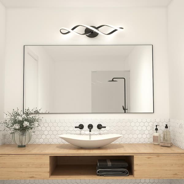 Artika Swirl 27 in. 1-Light Matte Black Modern Integrated LED Vanity Light Bar for Bathroom