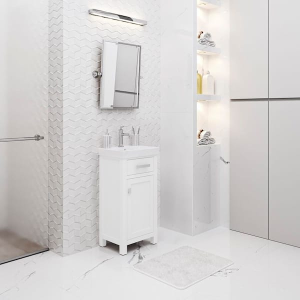 MIA 18 in. W Bath Vanity in Pure White Finish with Ceramics Integrated Vanity Top with White Basin
