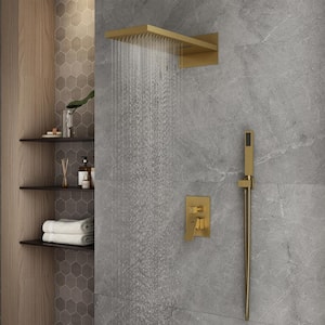 1-Spray Patterns with 2.5 GPM 22 in. Wall Mount Dual Shower Heads in Spot Resist Brushed Gold (Valve Included)